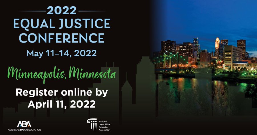 Banner for the 2022 Equal Justice Conference In Minneapolis Minnesota