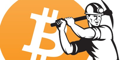 Rendering of a miner using a pick-axe to mine Bitcoin.